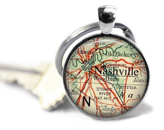 Nashville Key chain, Tennessee map keychain, Nashville map key chain, Custom Tennessee Key chain for men, Nashville gift, Nashville keychain