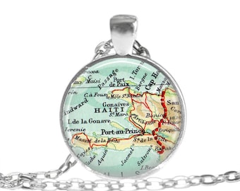 Haiti Map Pendant - Custom Personalized Location Gift - Map Pendant Necklace: Haitian Jewelry Gift
