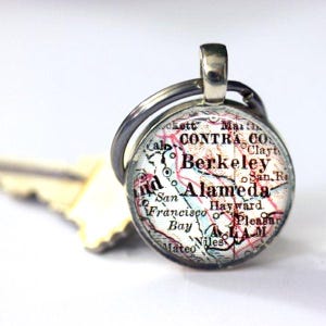 Berkeley Alameda Map Keychain - Custom Personalization Location Gift