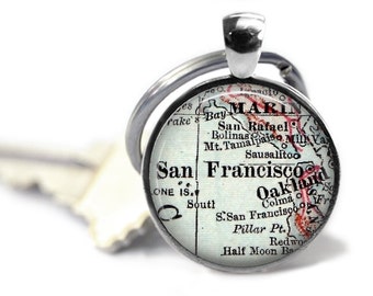 Fathers Day San Francisco Keychain, California Keychain, Personalized Map Keychain, Birthday Gift, Anniversary Gift, Travel Keychains, A128