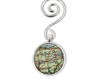 Ohio map ornaments, State ornament, Cincinnati travel ornament, Columbus retirement gifts for women, Columbus OH, Ohio gift ornaments