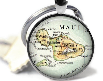 Porte-clés carte Maui Hawaii, cadeaux d'anniversaire pour homme, porte-clés hawaïen, cadeaux pour meilleur ami, cadeau petit ami, cadeaux de pères, carte hawaïenne