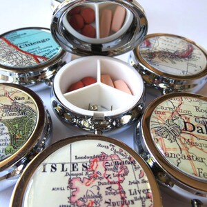Pill Box Gift, Pill Organizer Box for Pills, Pill Container & Medicine Box, Travel Pill Case and Stash Box, pillbox, Personalized with a Map