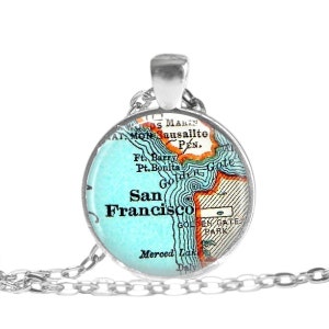San Francisco 1935 vintage  California necklace, travel map jewelry, photo gift, mom Birthday Gift, Travel Gift, wife birthday