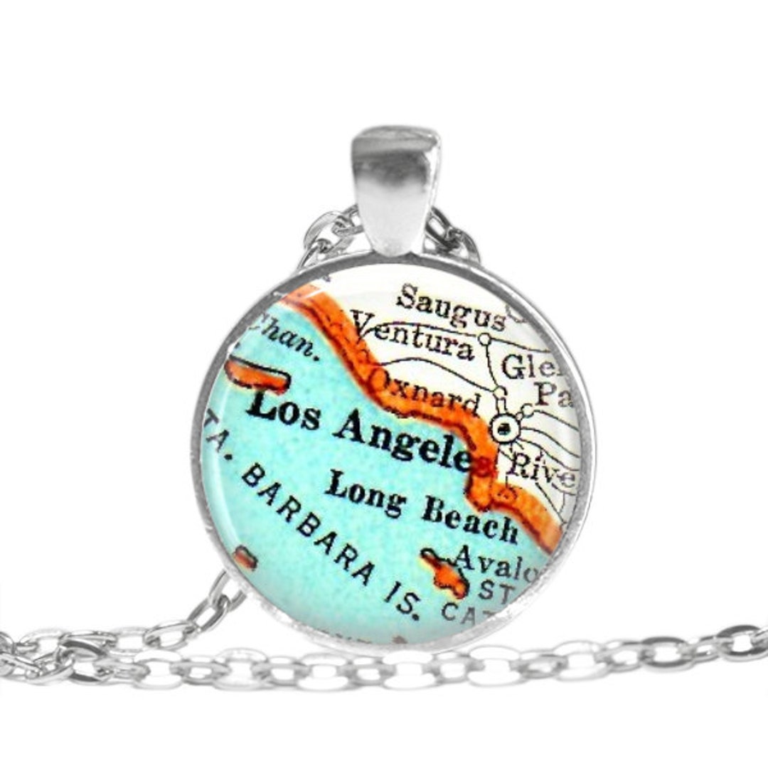 Los Angeles Map Necklace Pendant Charm, Los Angeles Jewelry, Long Beach