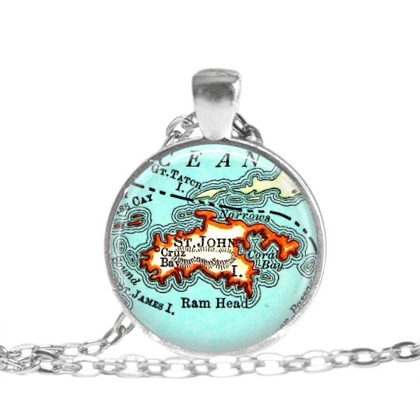 St. John Virgin Islands map necklace, Map Jewelry by LocationInspirations. Available as an Ornament or Keychain too