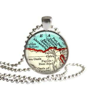 Cairo Egypt Map Pendant - Custom Personalized Location Gift - Cairo Egypt Map Pendant Necklace: Vintage Travel Jewelry
