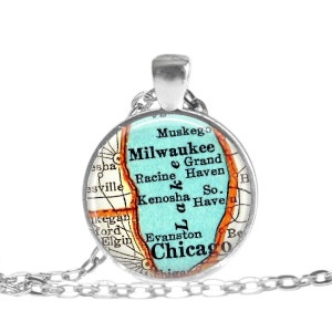 Milwaukee, Wisconsin necklace, Chicago, Lake Michigan map necklace pendant charm, map jewelry, Map of Milwaukee Gift fo Mom, A314