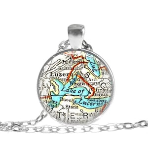 Lucerne Switzerland, Lake Luzern map necklace pendant charm, map jewelry, custom photo pendant, available as a personalized keychain, A212