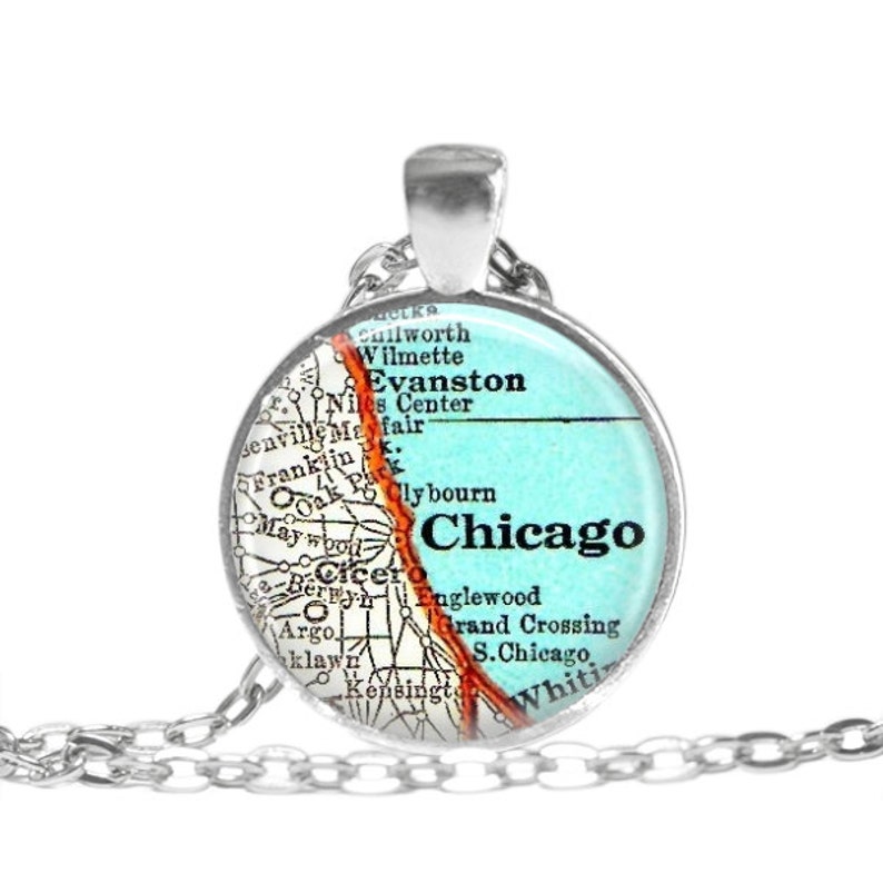 Chicago Necklace Pendant Charm Chicago Map Jewelry Illinois Etsy