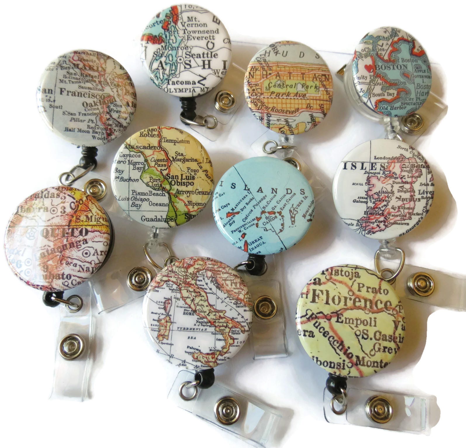 Custom Vintage World Map Retractable Badge Reel