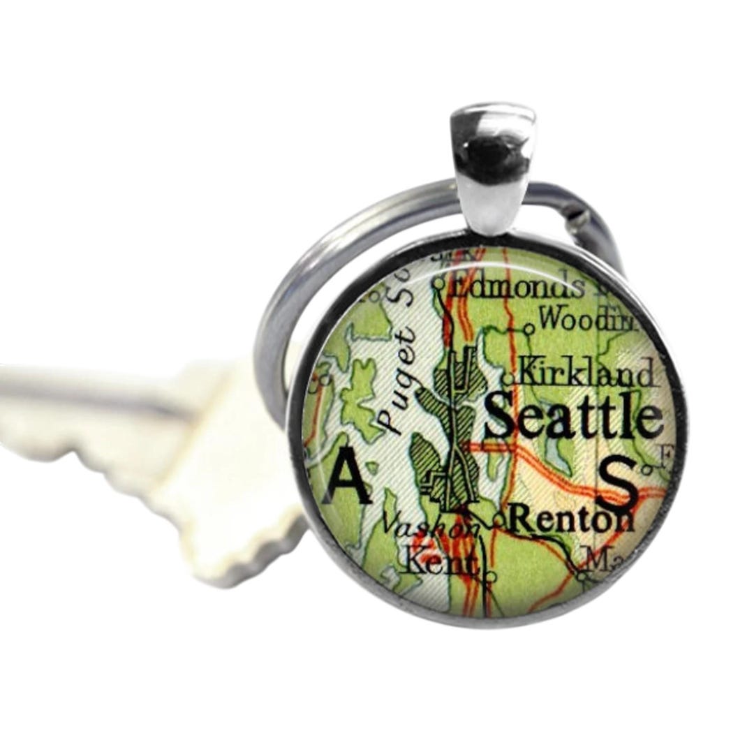 Seattle Map Keychain - Washington and Puget Sound Area Gift - Etsy
