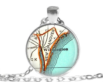 Wilmington, North Carolina map necklace pendant charm, North Carolina Map Jewelry, Godmother Gifts, Grandma necklace map gift, A268