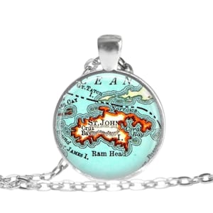 St. John Virgin Islands Map Pendant - Custom Personalized Location Gift - Vintage Style Jewelry