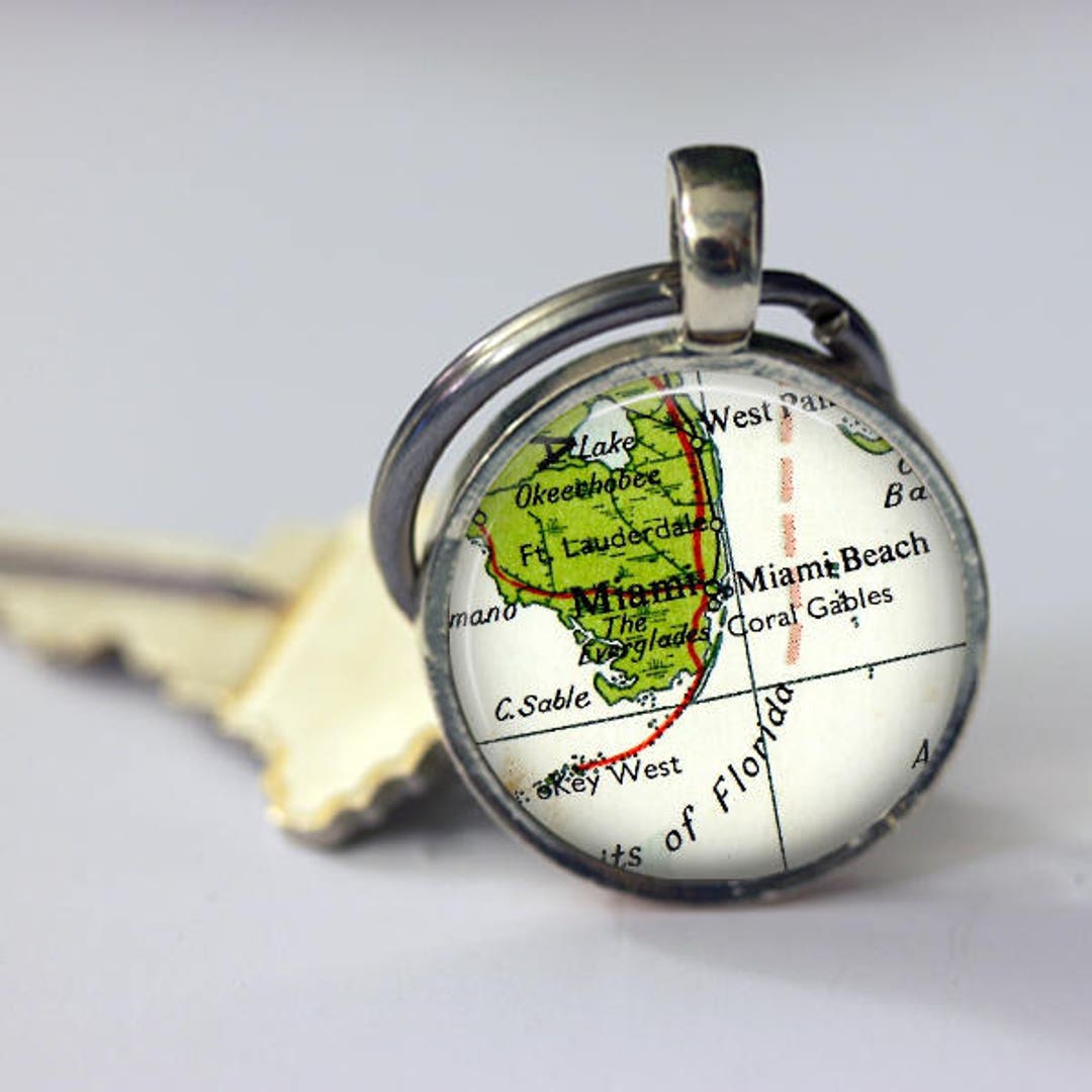 Miami Florida Map Keychain - Custom Personalized Location Gift - Etsy