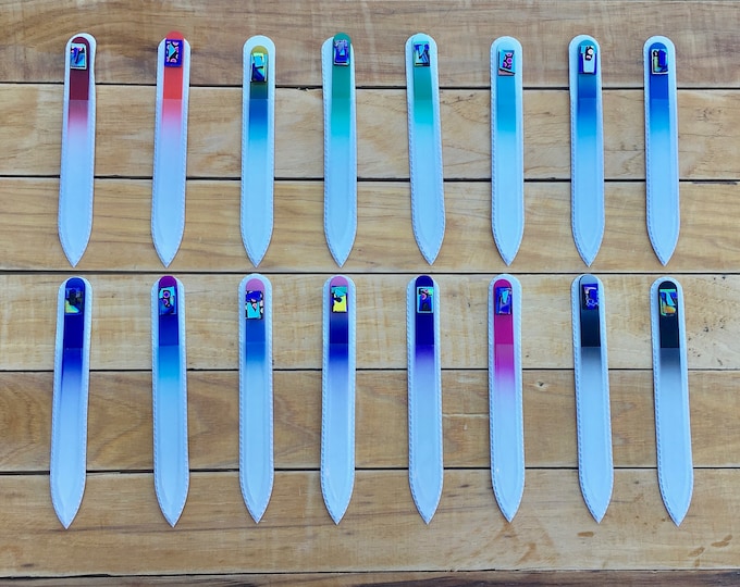 Etched Glass Nail Files with Dichroic Embellishment