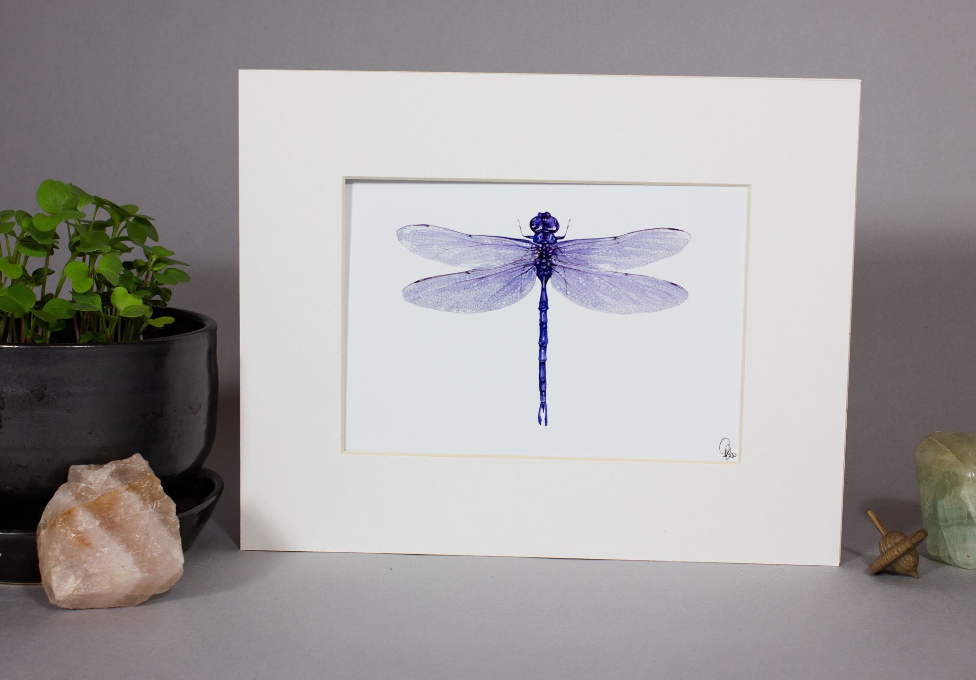 ARTWORK, Purple Dragonfly Painting, Framed Dragonfly Art, Mounted