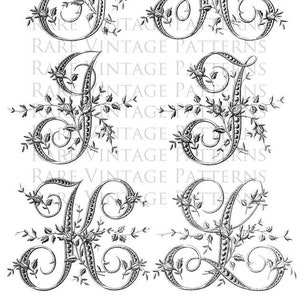 FRANSE ALFABET LETTERS G-H-I-J-K-L Hand borduurwerk naaien patroon Jpg Png Pdf 5x bestanden en omgekeerde stencil initialen afbeeldingen digitale download