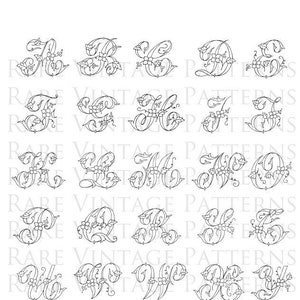 ALFABETO francese floreale STENCIL A a Z iniziali su una pagina A4 4x file jpg png trasparente e immagini inverse mano ricamo cucito modello