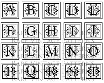 Fancy FLORAL ALPHABET STENCIL A To Z Initials on one A4 page 4 x Files Jpg Png Transparent and Reverse Images Hand Embroidery Sewing Pattern