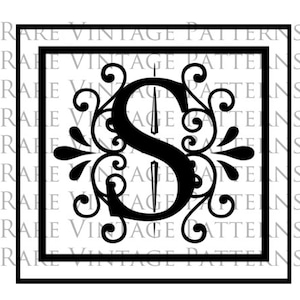 FANCY ALPHABET STENCIL Letra de tamanho grande - S - Monograma Inicial Png Transparente + Jpg Imagens de Fundo Branco Padrão de Costura Bordado à Mão
