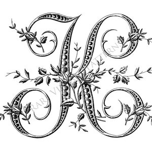 Arquivo vetorial SVG ~ Fancy FRANCÊS Floral ALFABETO Stencil Letter - K - Imagem inicial do monograma para padrão de costura bordado à mão ~ Scrapbooking