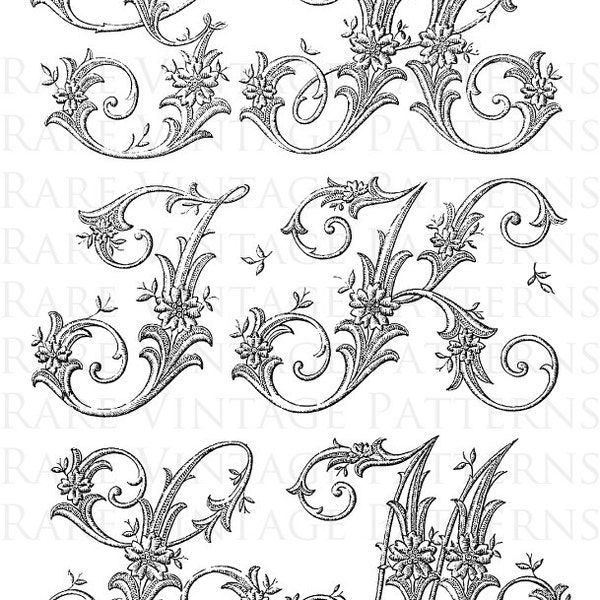 FRENCH ALPHABET #1 LETTERS Stencil Initials G-H-J-K-L-M Jpg Png 5xFiles Transparent and Reverse Mirror Images Hand Embroidery Sewing Pattern