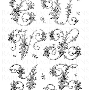 ALPHABET français #1 lettres pochoir initiales T-U-V-X-Y-Z jpg png 5x FilesTransparent et inverse miroir images à la main broderie patron de couture