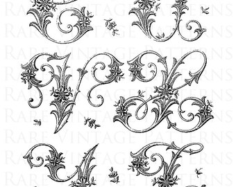FRENCH ALPHABET #1 LETTERS Stencil Initials T-U-V-X-Y-Z Jpg Png 5x FilesTransparent and Reverse Mirror Images Hand Embroidery Sewing Pattern