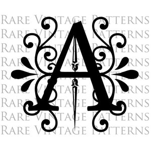 FANCY ALPHABET STENCIL Letra de tamanho grande - A - Monograma Inicial Png Transparente + Branco Jpg + Imagens reversas Padrão de costura bordado à mão
