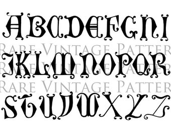 FANCY ALPHABET STENCIL A To Z Initials on one A4 page Clip Art 4 x Files Jpg and Png Transparent with Reverse Images Hand Embroidery Pattern