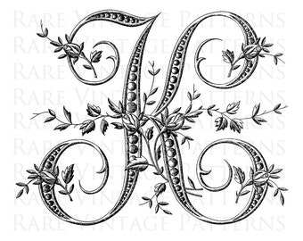 FRENCH ALPHABET STENCIL Large Letter - K - Monogram Initial Png Transparent and Jpg White Background Images Hand Embroidery Sewing Pattern