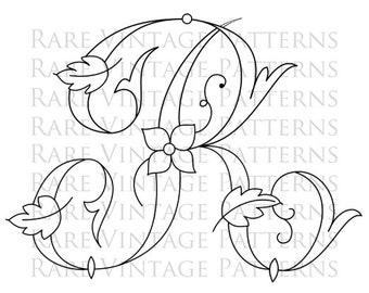 FRENCH FLORAL Large Letter - R - Monogram Initial Png Transparent and Jpg White Background and Reverse Images Hand Embroidery Sewing Pattern