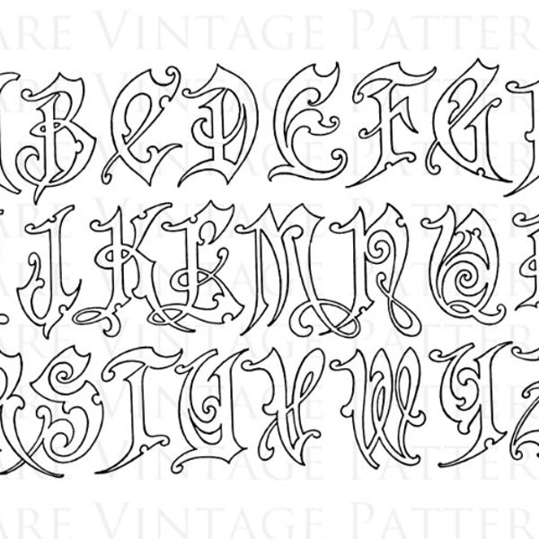 Art Nouveau 24 ALPHABET pochoir monogramme initiales 5 x fichiers Jpg Pdf Png Transparent + inverse Images Scrapbooking imprimable Clipart Télécharger