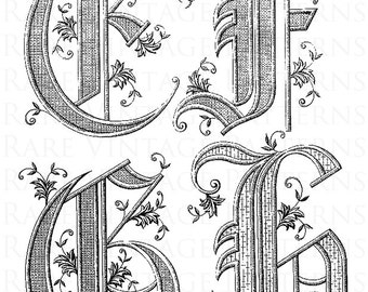 FRENCH ALPHABET LETTERS Stencil Initials E-F-G-H 5 x Files Jpg Png Transparent and Reverse Mirror Images Hand Embroidery Sewing Pattern