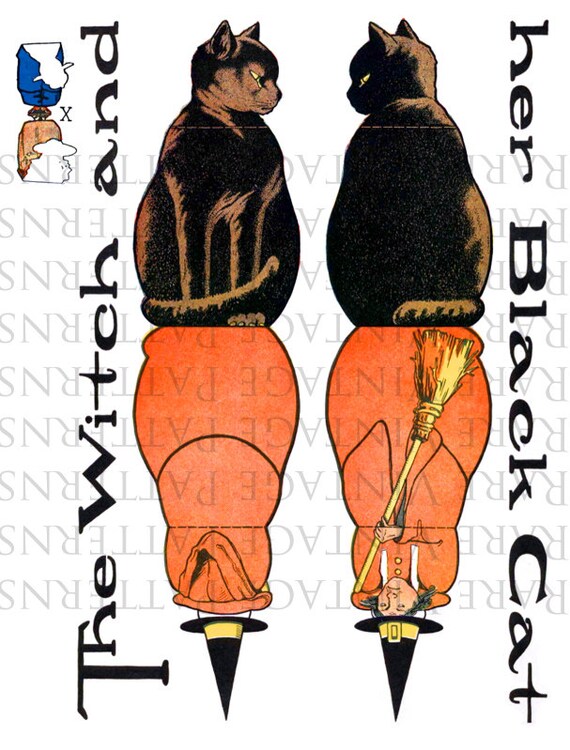 Halloween Witch Black Cat Easy To Make Paper Doll Pattern Etsy