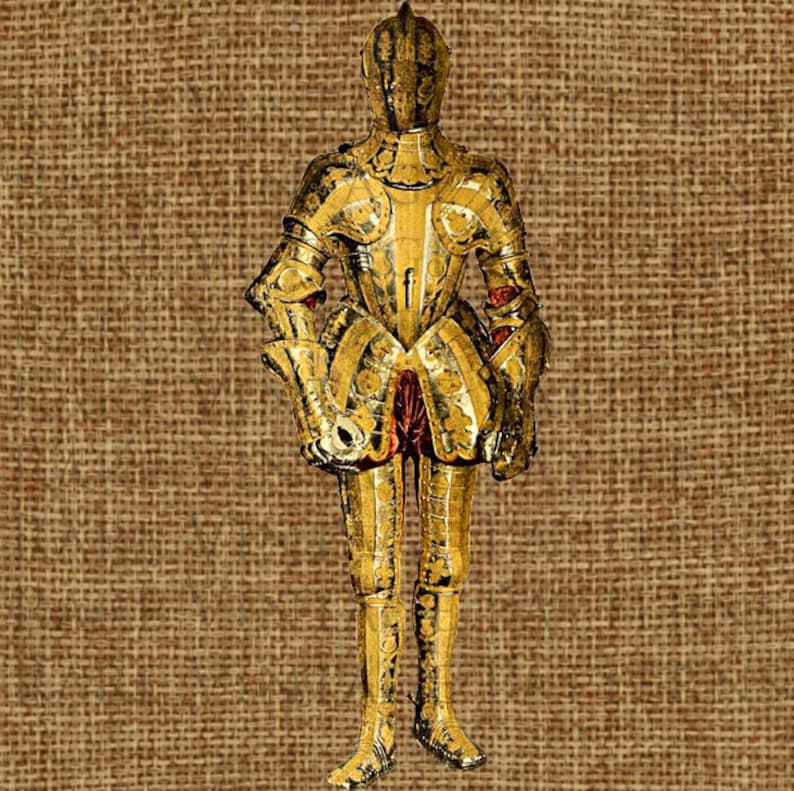 Printable French Medieval Knights Armour Illustration Transparent Digital Image Vintage Clip Art for Transfers Commercial and Personal Use