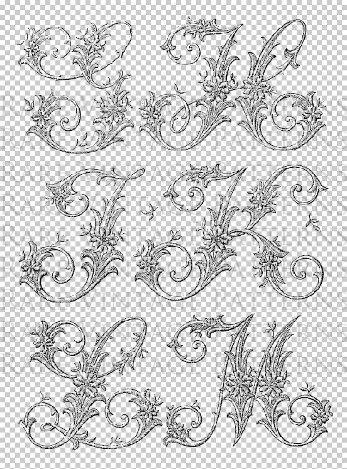French Alphabet 1 Letters Stencil Initials G H J K L M Etsy
