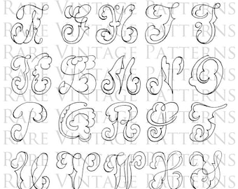 Fancy SCRIPT ALPHABET STENCIL A To Z Initials on one A4 page 4 x Files Jpg Png Transparent and Reverse Images Hand Embroidery Sewing Pattern