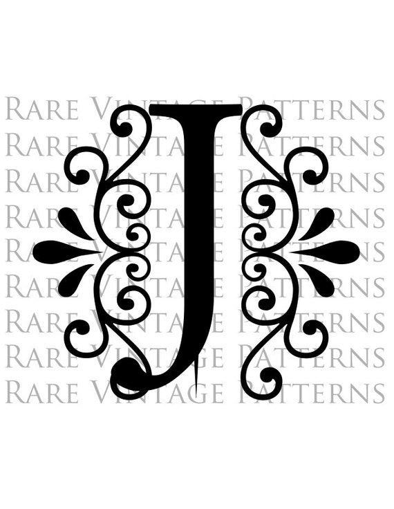 FANCY ALPHABET STENCIL Large Size Letter J Monogram Initial Png Transparent  White Jpg Reverse Images Hand Embroidery Sewing Pattern - Etsy