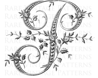 FRENCH ALPHABET STENCIL Large Letter - P - Monogram Initial Png Transparent and Jpg White Background Images Hand Embroidery Sewing Pattern