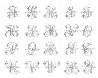 Fancy FRENCH ALPHABET STENCIL A To Z Initials on one A4 page 5xFiles Pdf Jpg Png Transparent + Reverse Images Hand Embroidery Sewing Pattern