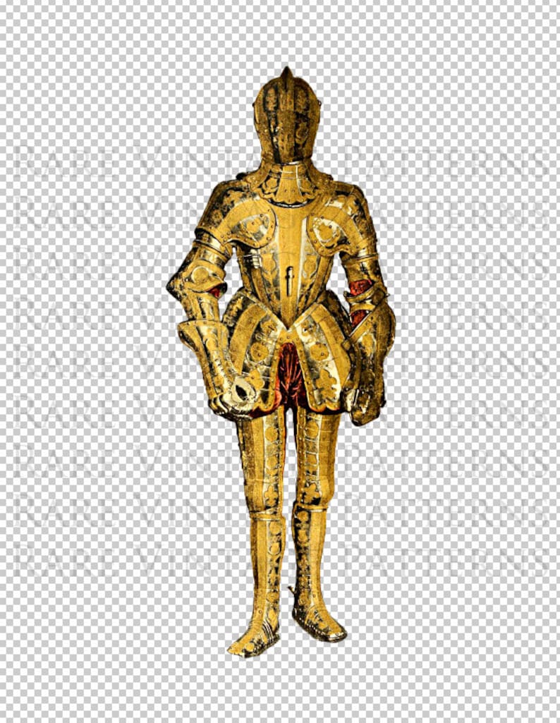 Printable French Medieval Knights Armour Illustration Transparent Digital Image Vintage Clip Art for Transfers Commercial and Personal Use