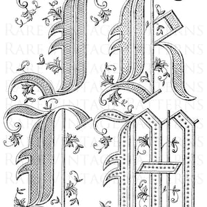 Französisch ALPHABET LETTERS Schablone Initialen J-K-L-M 5 x Dateien Jpg Png Transparent und Reverse Mirror Bilder Hand Stickerei Schnittmuster