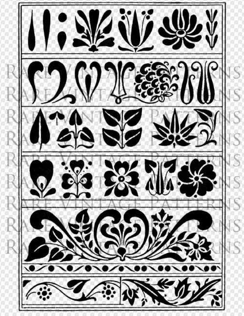 Vintage Art Nouveau FLORAL STENCILS 23 Designs On one A4 Page Etsy