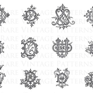 MONOGRAMMES français pochoir 5x fichiers jpg png transparent et inverse miroir images à la main broderie couture motif scrapbooking téléchargement immédiat