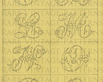 FRENCH FLORAL ALPHABET 8 Letters J-K-L-M-N-O-P-Q Jpg 300 dpi Files A4 size with Reverse Image Printable Hand Embroidery Sewing Patterns