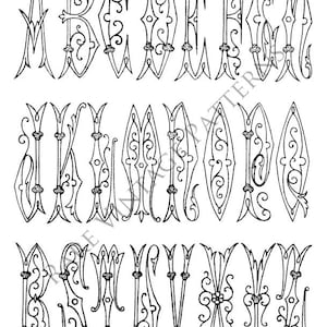 FRENCH ALPHABET STENCIL #2 A-Z Initials on one A4 pg 4xFiles Jpg Png Transparent and Reverse Images Hand Embroidery Pattern Instant Download
