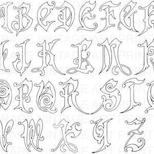 ROMANCE Alphabet Stencil 1 Inch Romantic Fancy Curls Font Set Letters Sheet  S581