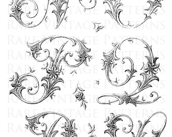 FRENCH ALPHABET #1 LETTERS Stencil Initials N-O-P-Q-R-S Jpg Png 5xFiles Transparent and Reverse Mirror Images Hand Embroidery Sewing Pattern